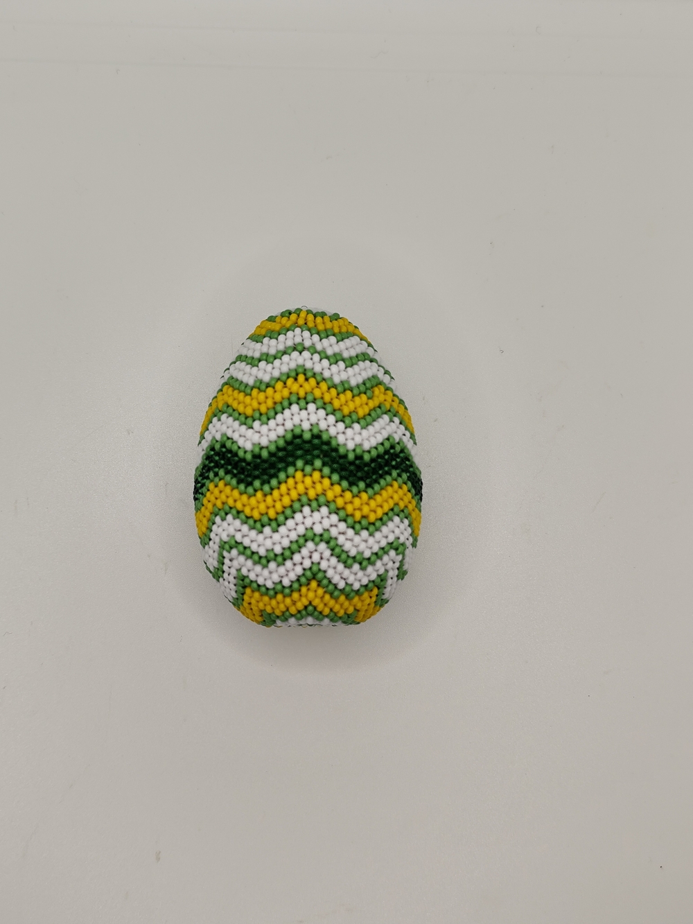 Beaded Chevron Egg Ornament in Green, Yellow & White